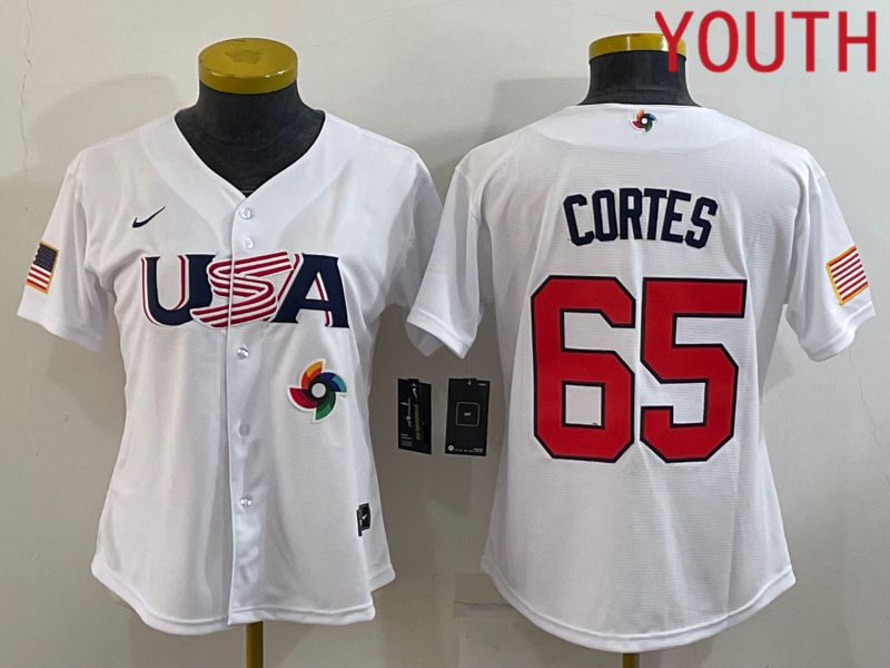 Youth 2023 World Cub USA #65 Cortes White MLB Jersey7->youth mlb jersey->Youth Jersey